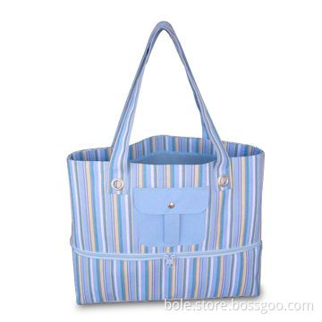 Full Stripe Printed Beach Bag with Zipper Compartment to Put Beach Mat, Made of 600D Material